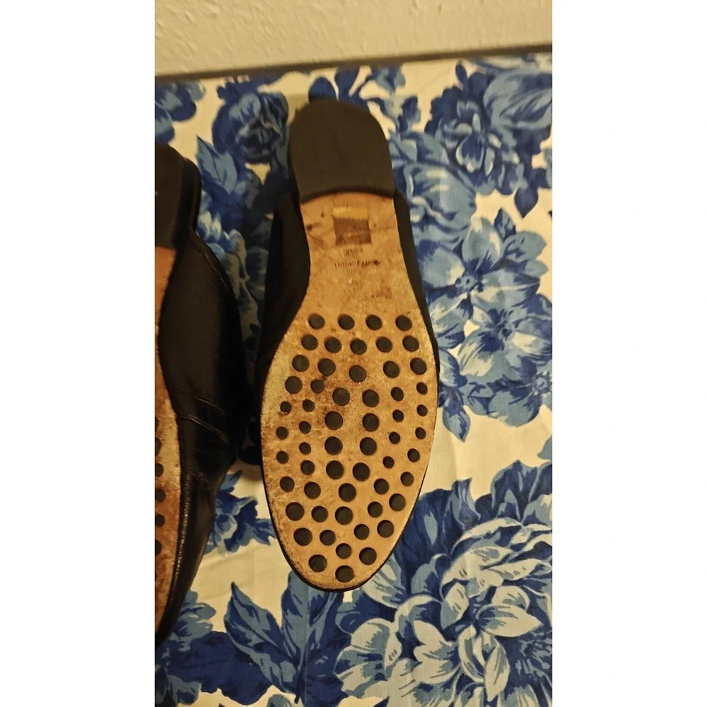 Tory Burch Georgia Backless Loafer Flats Mules Black Gold Logo Sz 10.5 M